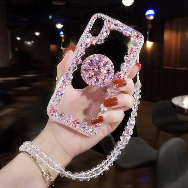 Women Girl Diamond Capinha Accessories Cases For iPhone 6 - MAX  With A Strap Holder Back Cover