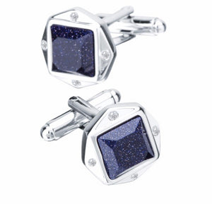 Luxury Blue Star Stone Cufflinks for Mens, High Quality Silver Cuff links Brand Suit Shirt Jewelry