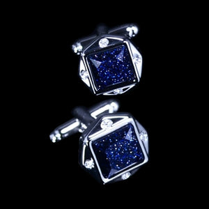 Luxury Blue Star Stone Cufflinks for Mens, High Quality Silver Cuff links Brand Suit Shirt Jewelry