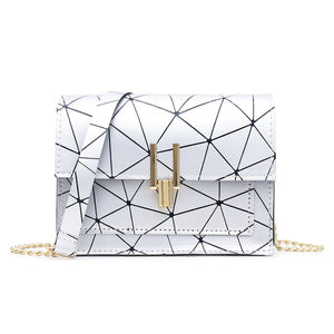 Women  PU Leather Geometric Print Messenger Shoulder Bag