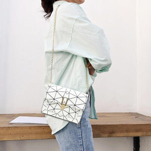 Women  PU Leather Geometric Print Messenger Shoulder Bag