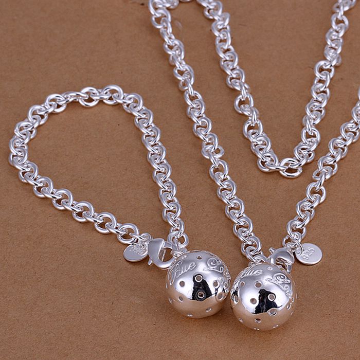 Women Ball Necklace and Chain Plated Jewelry Set