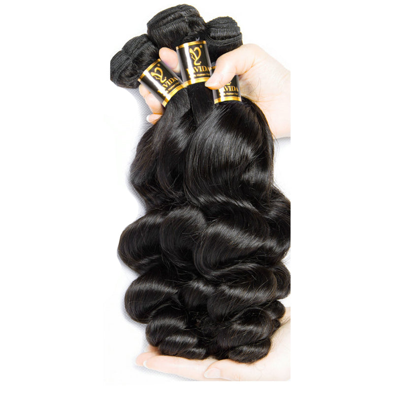 Loose Wave Human Hair Extensions Non-Remy Hair 3 Bundles & 1 Piece Hair Natural Color