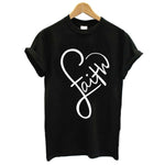 Faith Letter Love Heart Women Short Sleeve O Neck Loose T-Shirt