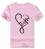 Faith Letter Love Heart Women Short Sleeve O Neck Loose T-Shirt