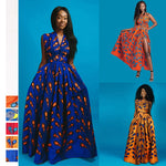 Women African Long Floral Print Bazin Vestidos Dashiki Party Dress