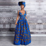 Women African Long Floral Print Bazin Vestidos Dashiki Party Dress