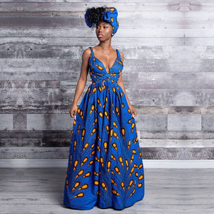 Women African Long Floral Print Bazin Vestidos Dashiki Party Dress