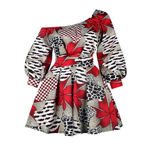 Women Dashiki Summer Print Asymmetrical Mini Dress