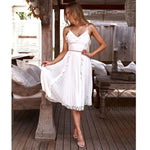 Women Elegant Backless Sleeveless Casual V Neck Ruffles Spaghetti Strap Lace  Dress