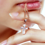 Rose Gold Color Cross Pendant Necklaces For Women