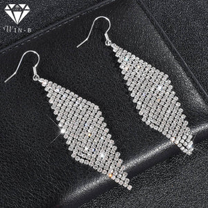 Long Tassel  Geometric Ear Drop Crystal Earrings