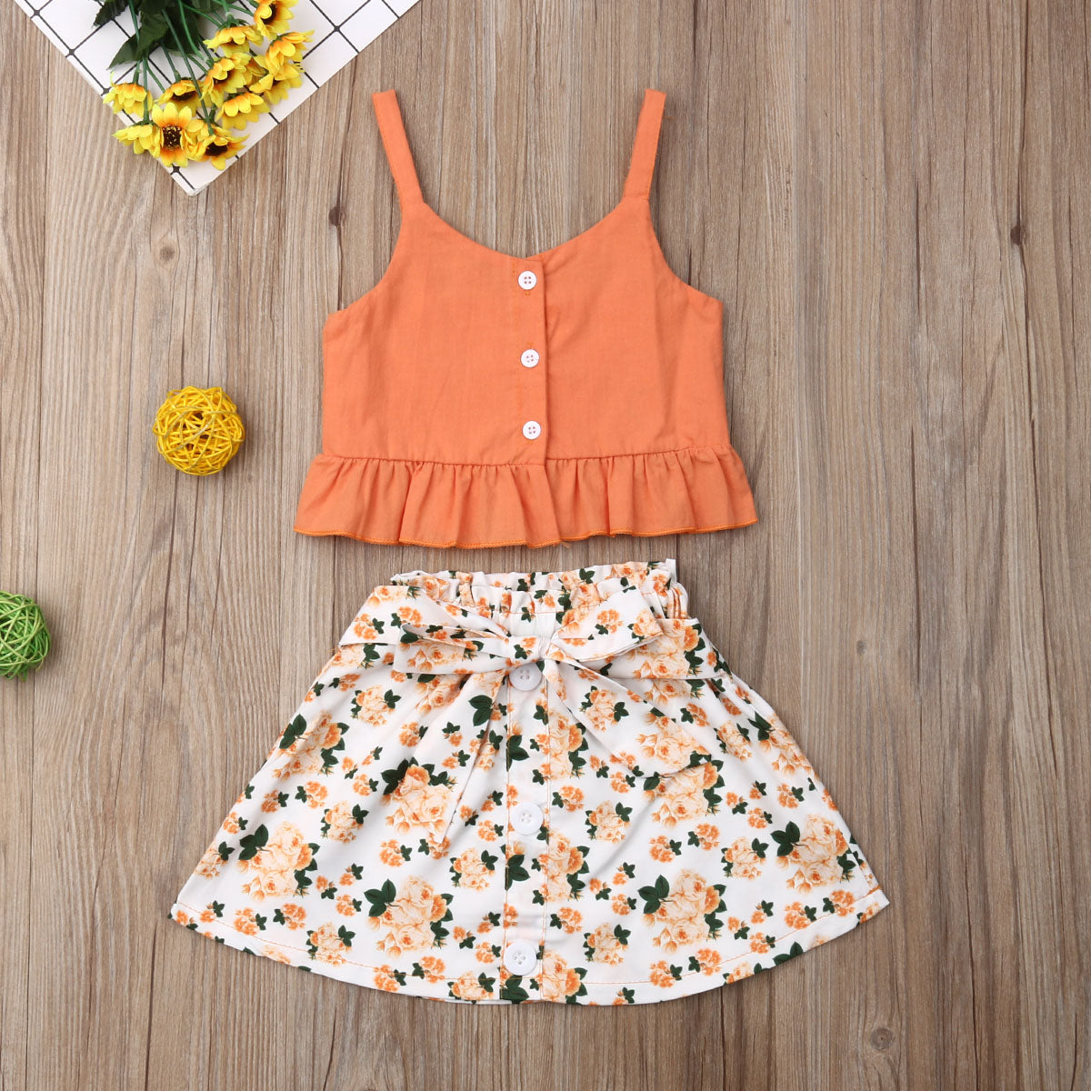 Girls Clothing Sets 2019 Summer Cotton Vest 2PCS Sleeveless Children Sets Toddler Kids Baby Floral Sling Tops + Skirt Outfits