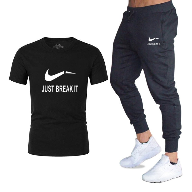 Men 2PC Sporting Brand Fitness Sportsuits T-Shirt And Pants