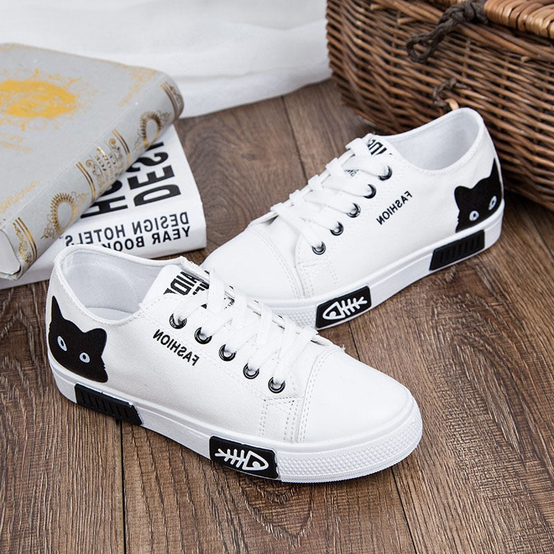 Women Canvas Fashion Casual Lace Up Cartoon Sneakers