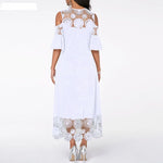 Women Cold Shoulder Flare Cuff Lace Panel  A-Line Mid-Calf Elegant Plus Size O-neck Dress