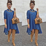 Women's Loose Long Sleeve Casual Denim Jean Mini Dress Size 6-14